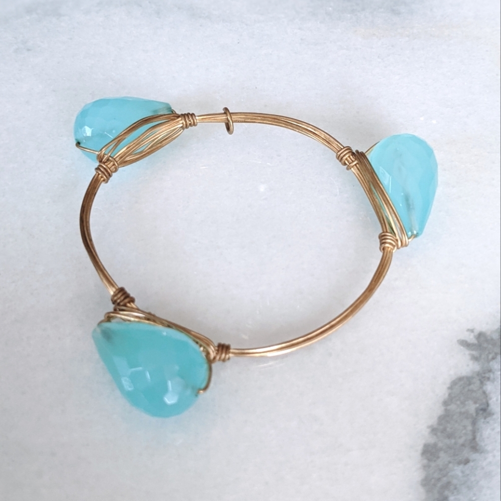 Bourbon & Bowties Sea Blue Teardrop Gold Bangle Bracelet